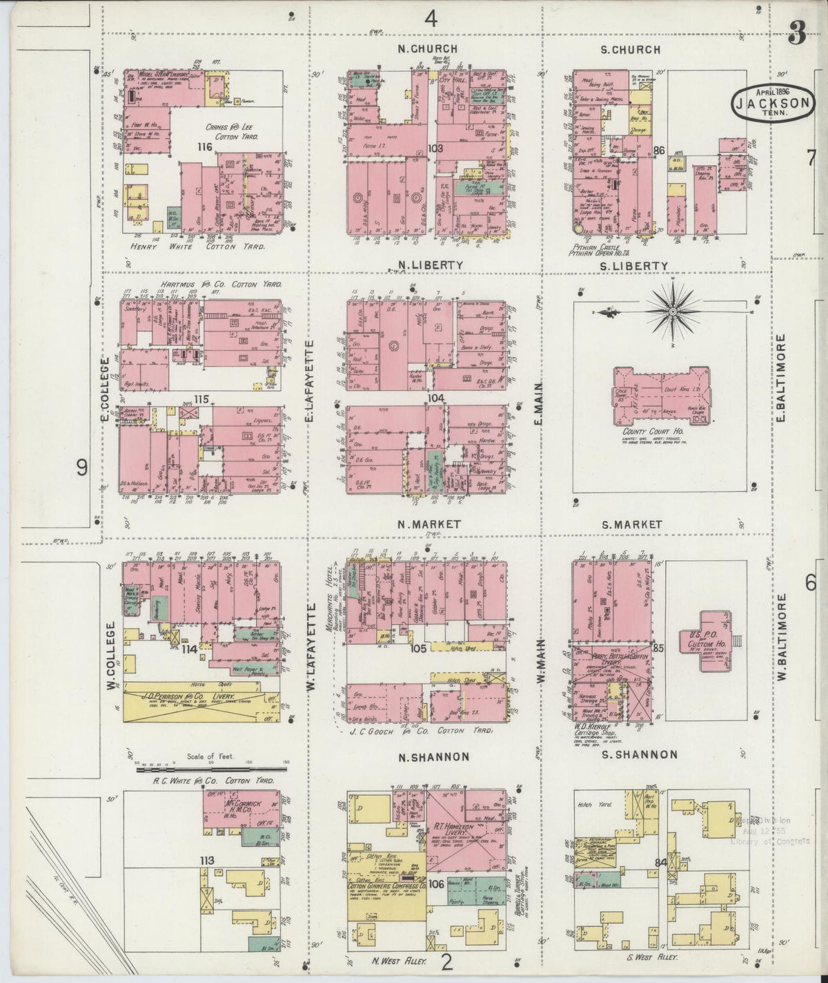 Sanborn Fire Insurance Map from Jackson, Madison County, Tennessee (1896), Sheet #0003 - Complete Map Set gallery image, historic Sanborn map, vintage wall art, Tennessee Tennessee