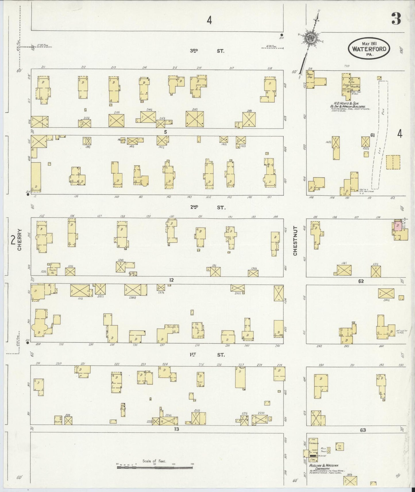 Sanborn Fire Insurance Map from Waterford, Erie County, Pennsylvania (1911), Sheet #0003 - Historic Sanborn Fire Insurance Map Print, vintage old map wall art, antique decor, genealogy gift, Pennsylvania Pennsylvania map