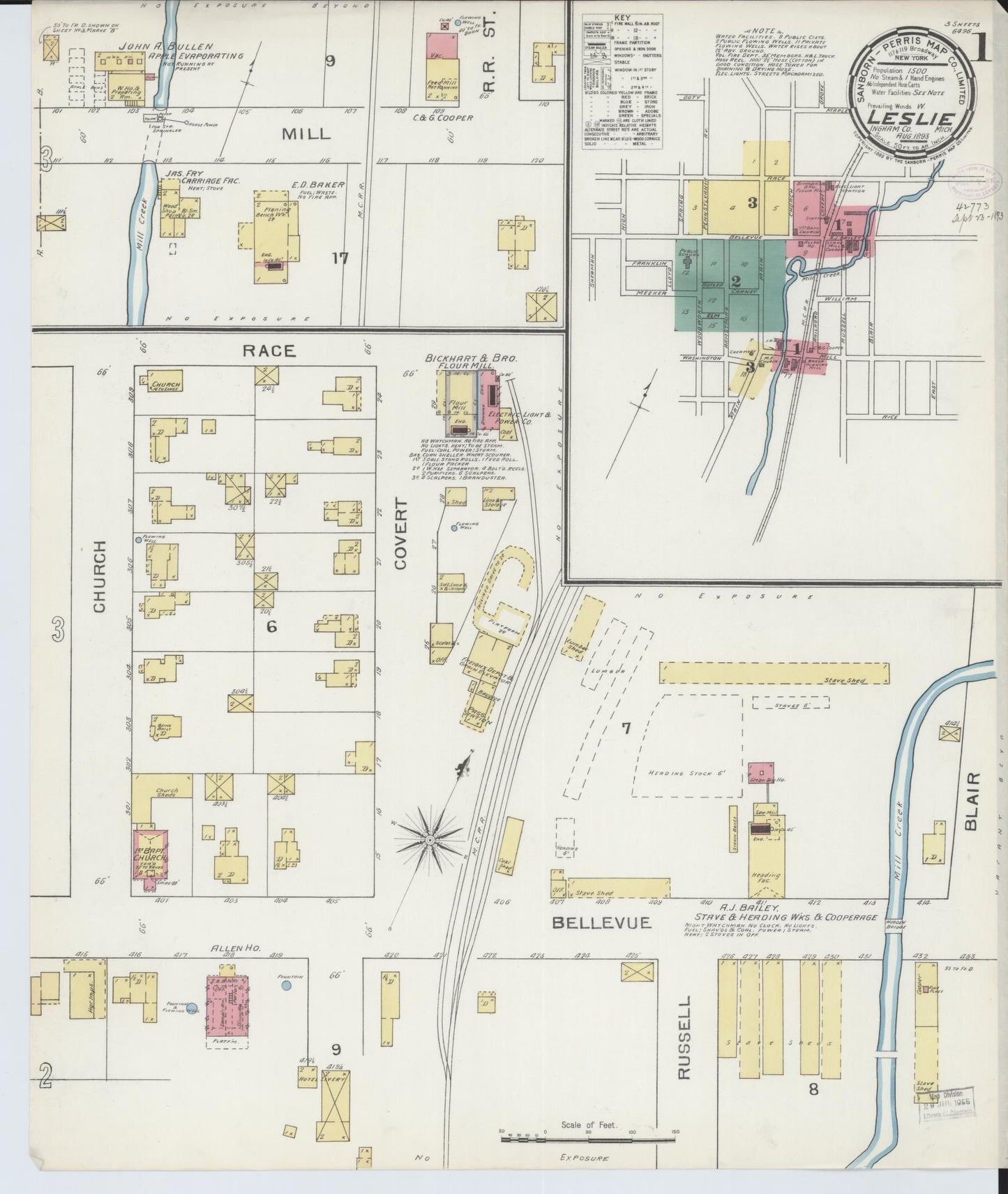 Sanborn Fire Insurance Map from Leslie, Ingham County, Michigan (1893), Sheet #0001 - Complete Map Set gallery image, historic Sanborn map, vintage wall art, Michigan Michigan