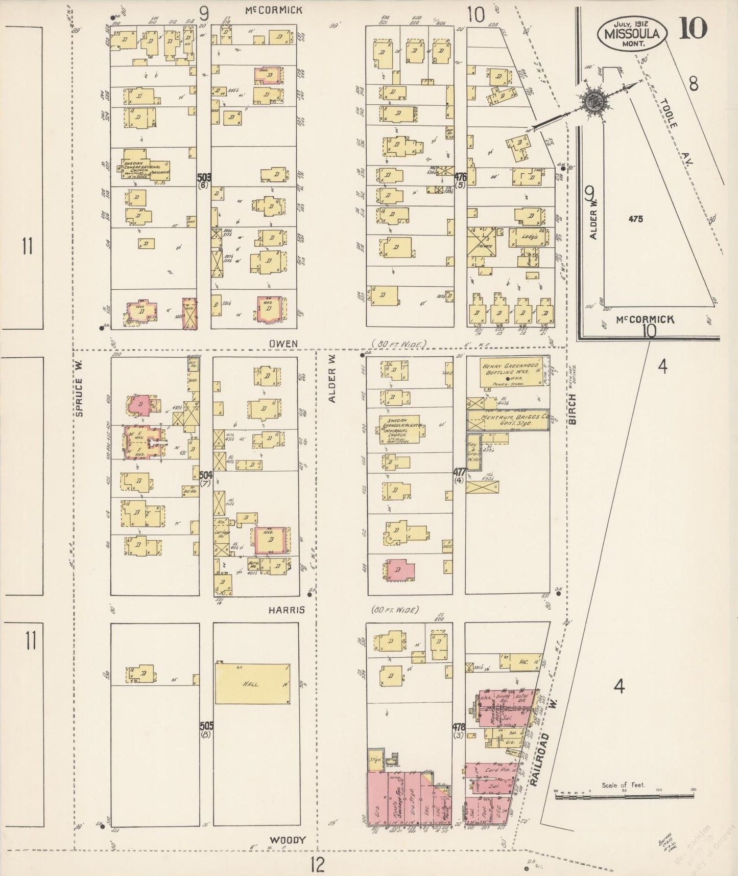 Sanborn Fire Insurance Map from Missoula, Missoula County, Montana (1912), Sheet #0010 - Complete Map Set gallery image, historic Sanborn map, vintage wall art, Montana Montana