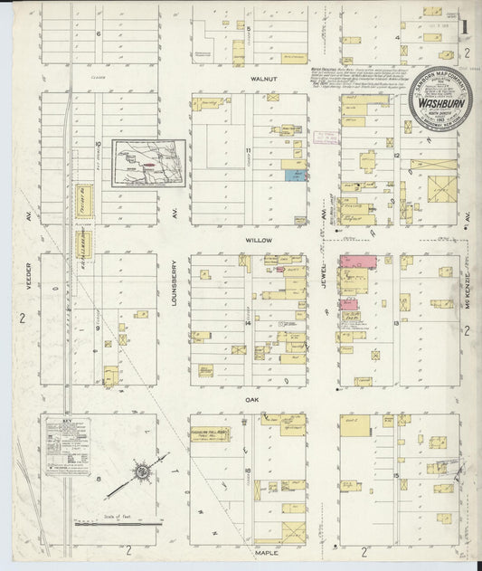 Sanborn Fire Insurance Map from Washburn, Mclean County, North Dakota (1913), Sheet #0001 - Historic Sanborn Fire Insurance Map Print, vintage old map wall art, antique decor, genealogy gift, North Dakota North Dakota map