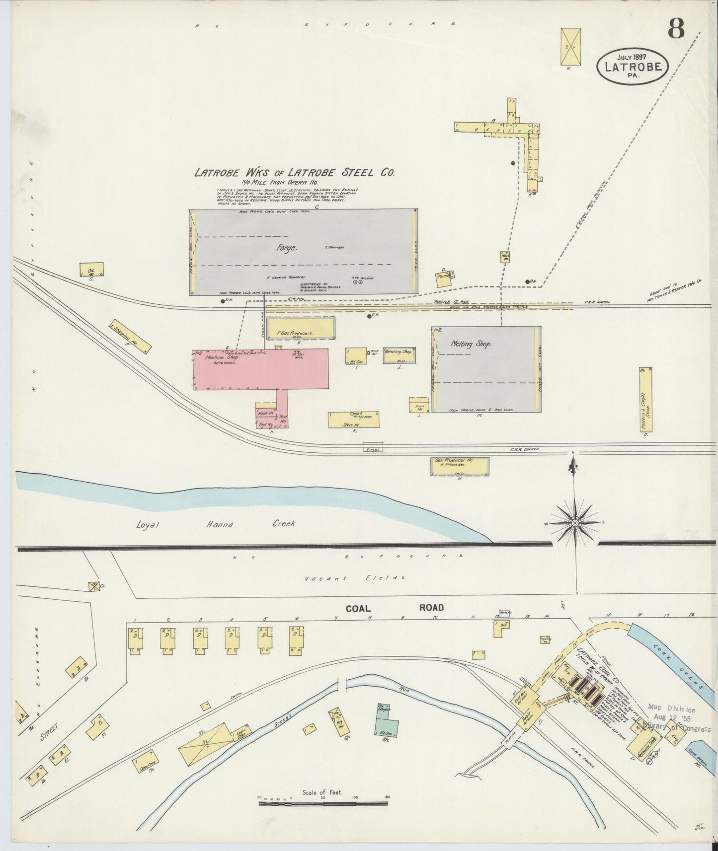 Sanborn Fire Insurance Map from Latrobe, Westmoreland County, Pennsylvania (1897), Sheet #0008 - Historic Sanborn Fire Insurance Map Print, vintage old map wall art, antique decor, genealogy gift, Pennsylvania Pennsylvania map
