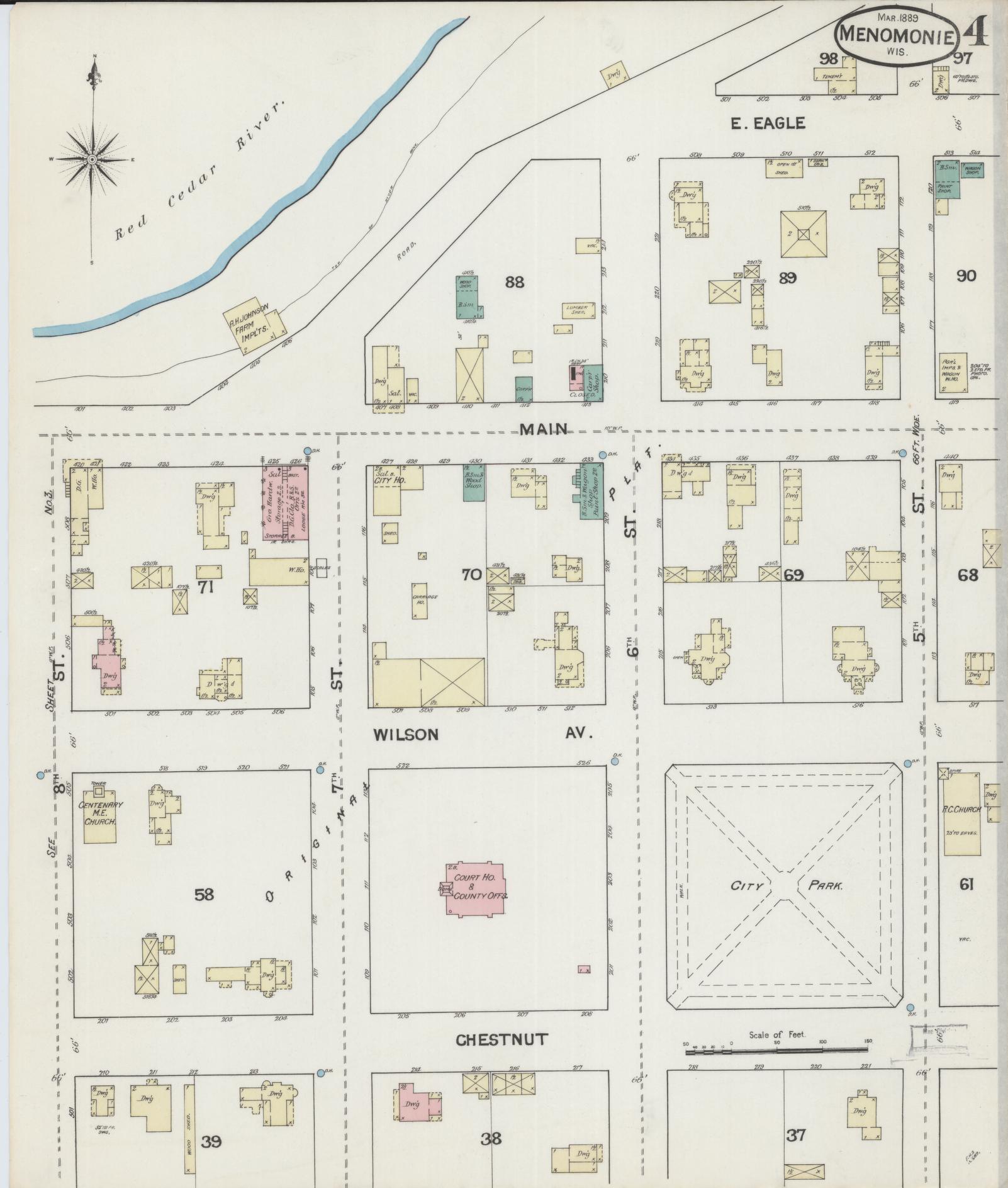 Sanborn Fire Insurance Map from Menomonie, Dunn County, Wisconsin (1889), Sheet #0004 - Complete Map Set gallery image, historic Sanborn map, vintage wall art, Wisconsin Wisconsin