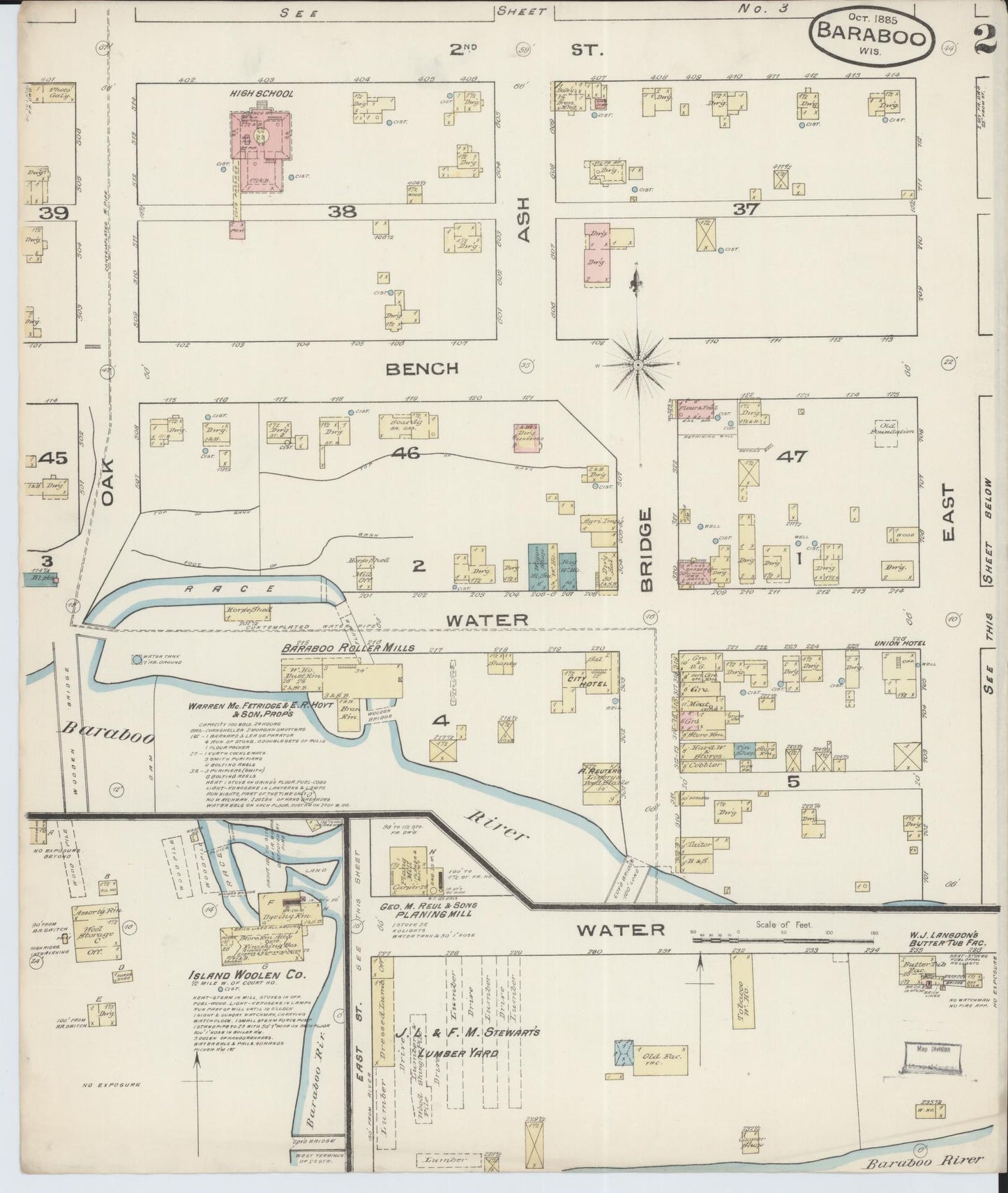 Sanborn Fire Insurance Map from Baraboo, Sauk County, Wisconsin (1885), Sheet #0002 - Complete Map Set gallery image, historic Sanborn map, vintage wall art, Wisconsin Wisconsin