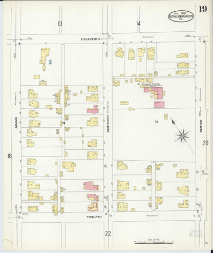 Sanborn Fire Insurance Map from Bowling Green, Warren County, Kentucky (1909), Sheet #0019 - Complete Map Set gallery image, historic Sanborn map, vintage wall art, Kentucky Kentucky