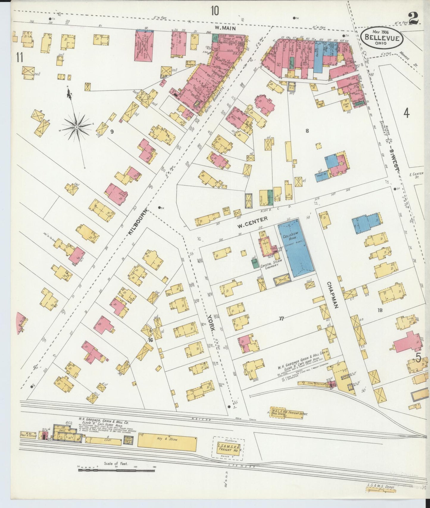 Sanborn Fire Insurance Map from Bellevue, Huron And Sandusky County, Ohio (1906), Sheet #0002 - Complete Map Set gallery image, historic Sanborn map, vintage wall art, Ohio Ohio