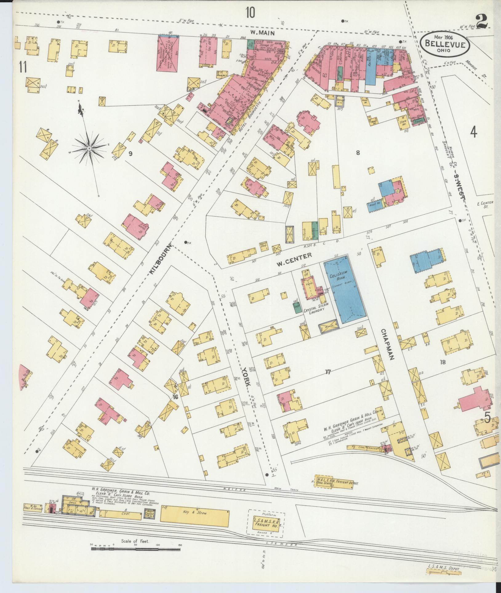Sanborn Fire Insurance Map from Bellevue, Huron And Sandusky County, Ohio (1906), Sheet #0002 - Complete Map Set gallery image, historic Sanborn map, vintage wall art, Ohio Ohio