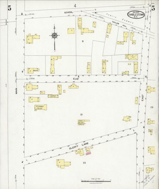 Sanborn Fire Insurance Map from Charlestown, Sullivan County, New Hampshire (1924), Sheet #0005 - Historic Sanborn Fire Insurance Map Print, vintage old map wall art, antique decor, genealogy gift, New Hampshire New Hampshire map
