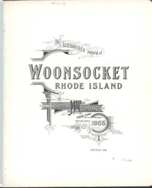 Sanborn Fire Insurance Map from Woonsocket, Providence County, Rhode Island (1955), Sheet #0001 - Historic Sanborn Fire Insurance Map Print, vintage old map wall art, antique decor, genealogy gift, Rhode Island Rhode Island map