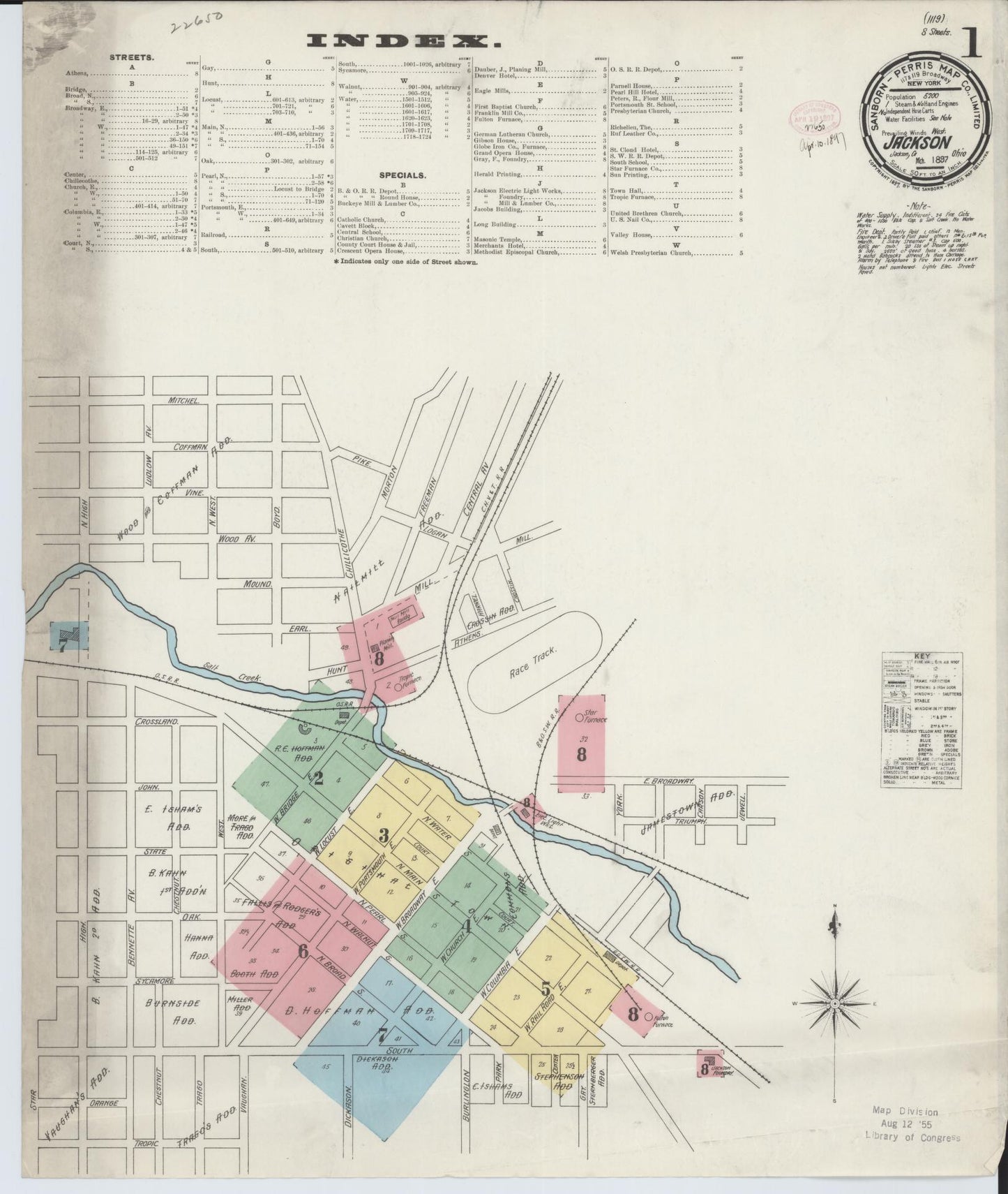Sanborn Fire Insurance Map from Jackson, Jackson County, Ohio (1897), Sheet #0001 - Historic Sanborn Fire Insurance Map Print, vintage old map wall art, antique decor, genealogy gift, Ohio Ohio map