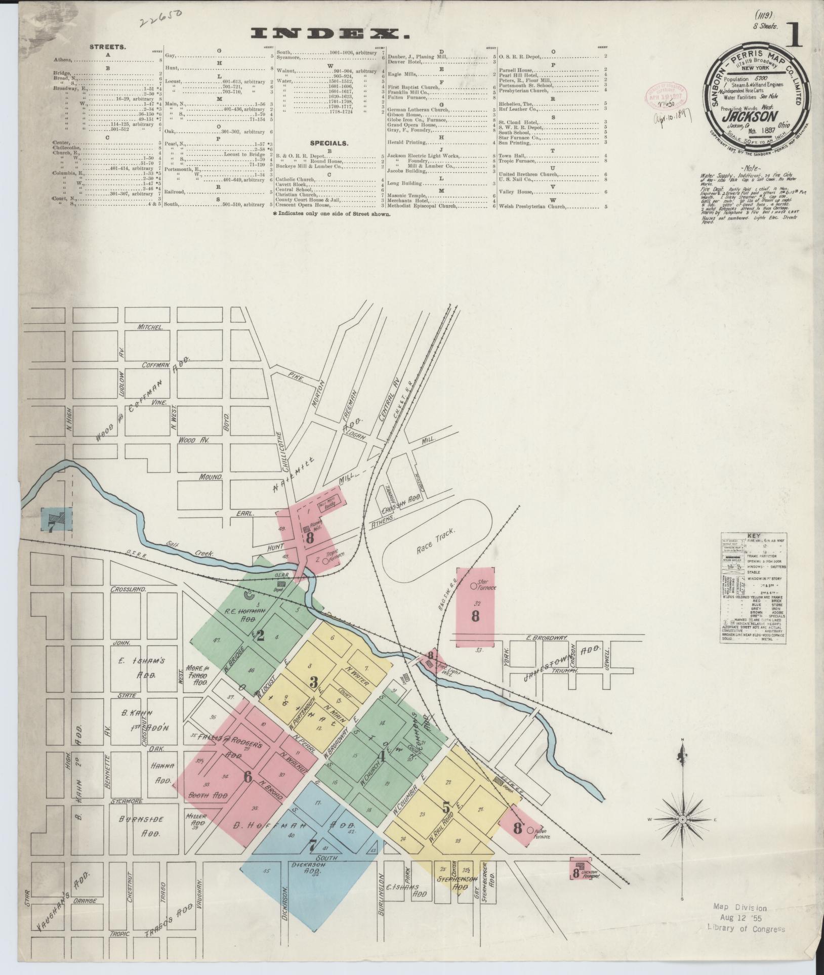 Sanborn Fire Insurance Map from Jackson, Jackson County, Ohio (1897), Sheet #0001 - Historic Sanborn Fire Insurance Map Print, vintage old map wall art, antique decor, genealogy gift, Ohio Ohio map