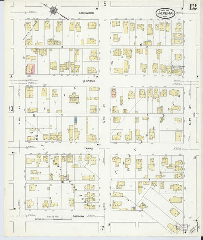 Sanborn Fire Insurance Map from Alpena, Alpena County, Michigan (1910), Sheet #0012 - Complete Map Set gallery image, historic Sanborn map, vintage wall art, Michigan Michigan