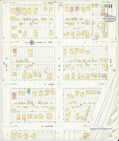 Sanborn Fire Insurance Map from Shawnee, Pottawatomie County, Oklahoma (1912), Sheet #0011 - Complete Map Set gallery image, historic Sanborn map, vintage wall art, Oklahoma Oklahoma