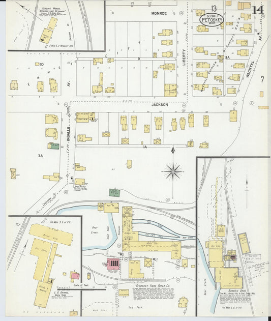Sanborn Fire Insurance Map from Petoskey, Emmet County, Michigan (1901), Sheet #0014 - Historic Sanborn Fire Insurance Map Print, vintage old map wall art, antique decor, genealogy gift, Michigan Michigan map