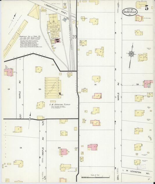 Sanborn Fire Insurance Map from Danville, Boyle County, Kentucky (1914), Sheet #0005 - Historic Sanborn Fire Insurance Map Print, vintage old map wall art, antique decor, genealogy gift, Kentucky Kentucky map