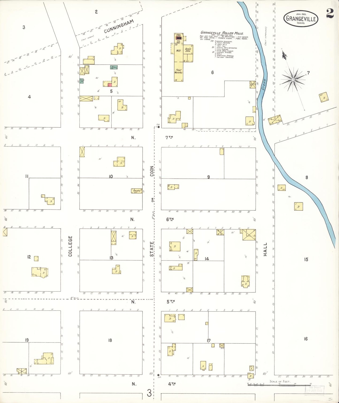 Sanborn Fire Insurance Map from Grangeville, Idaho County, Idaho (1901), Sheet #0002 - Historic Sanborn Fire Insurance Map Print, vintage old map wall art, antique decor, genealogy gift, Grangeville Idaho map