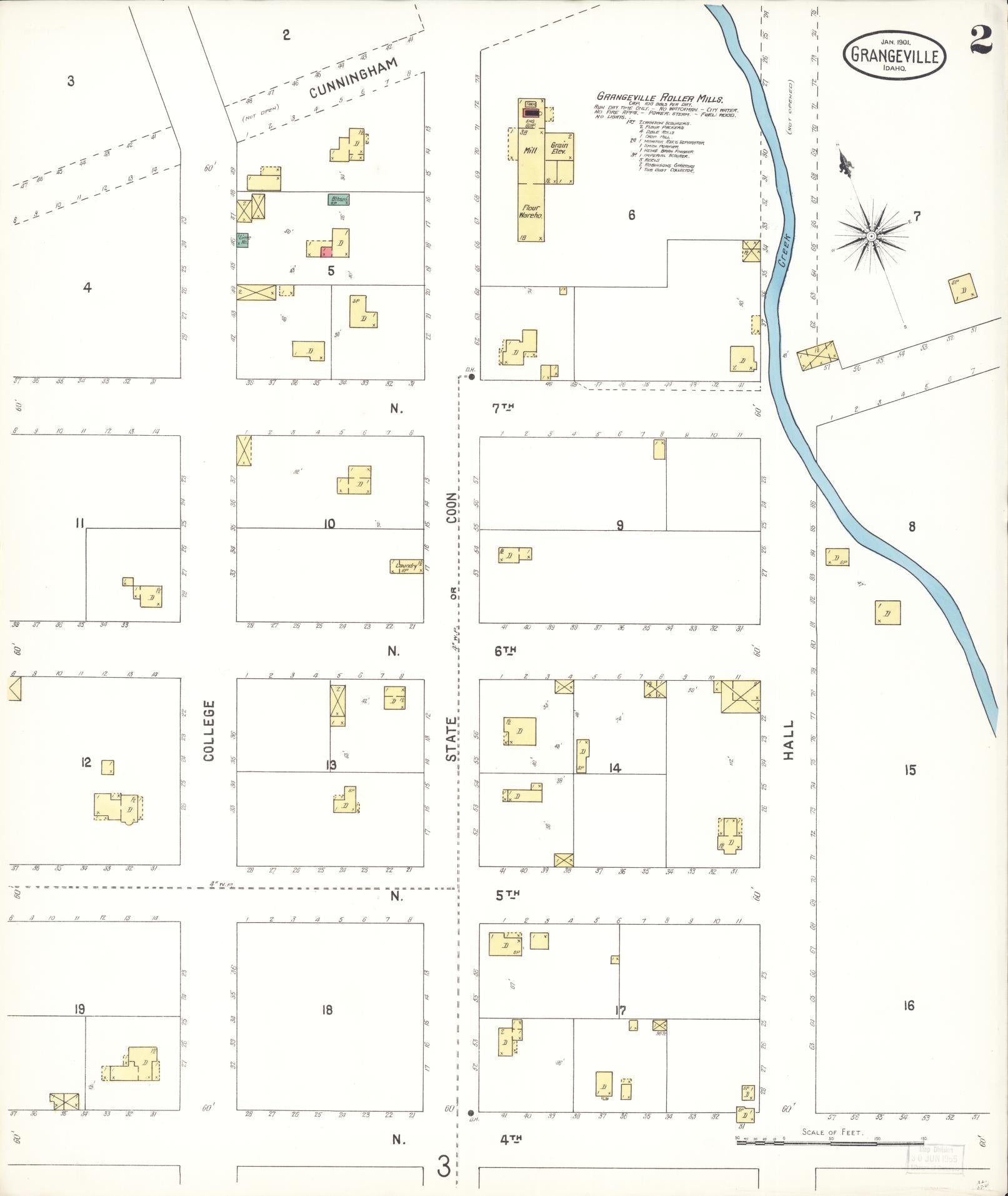 Sanborn Fire Insurance Map from Grangeville, Idaho County, Idaho (1901), Sheet #0002 - Historic Sanborn Fire Insurance Map Print, vintage old map wall art, antique decor, genealogy gift, Grangeville Idaho map