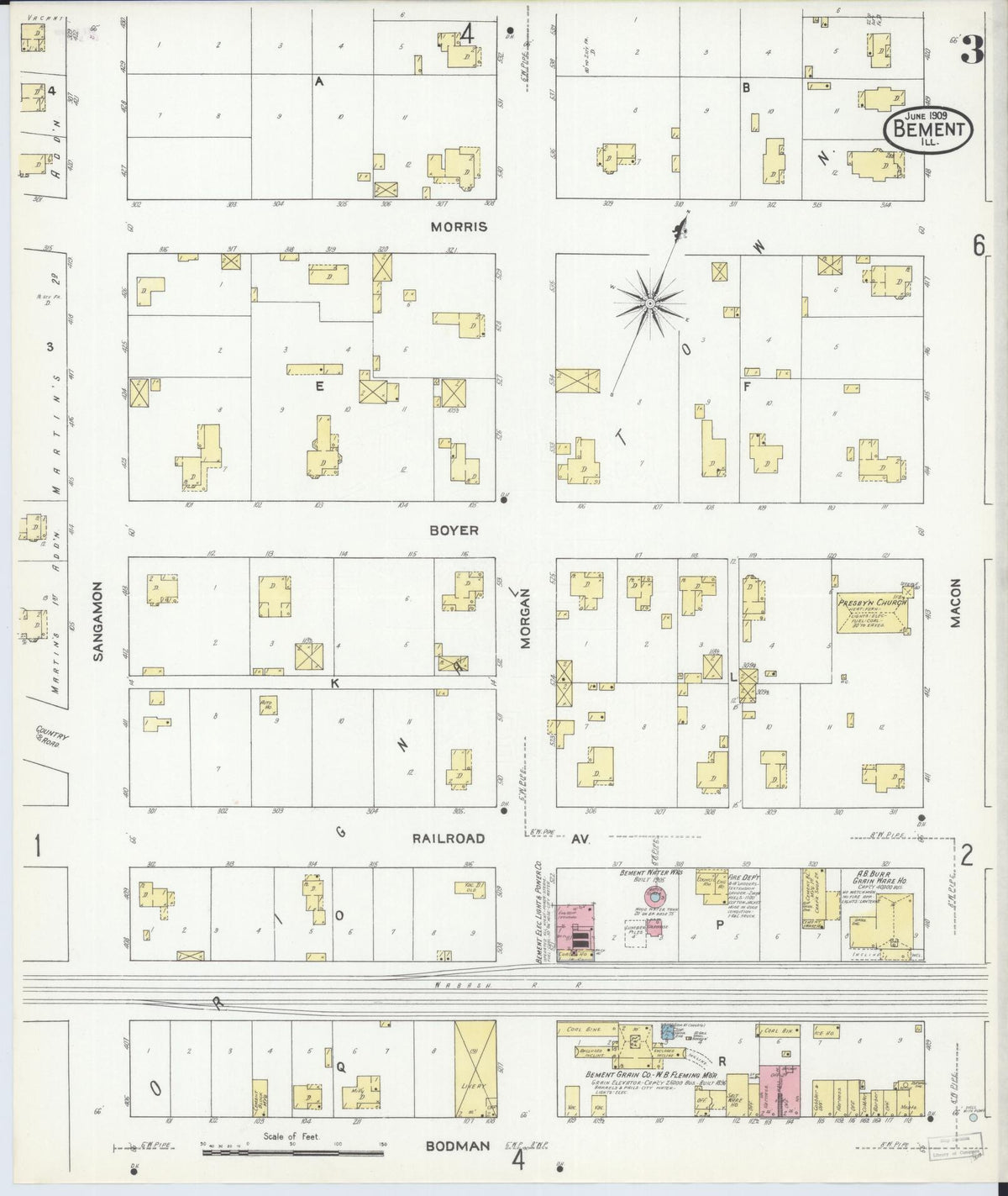 Sanborn Fire Insurance Map from Bement, Piatt County, Illinois (1909), Sheet #0003 - Complete Map Set gallery image, historic Sanborn map, vintage wall art, Illinois Illinois