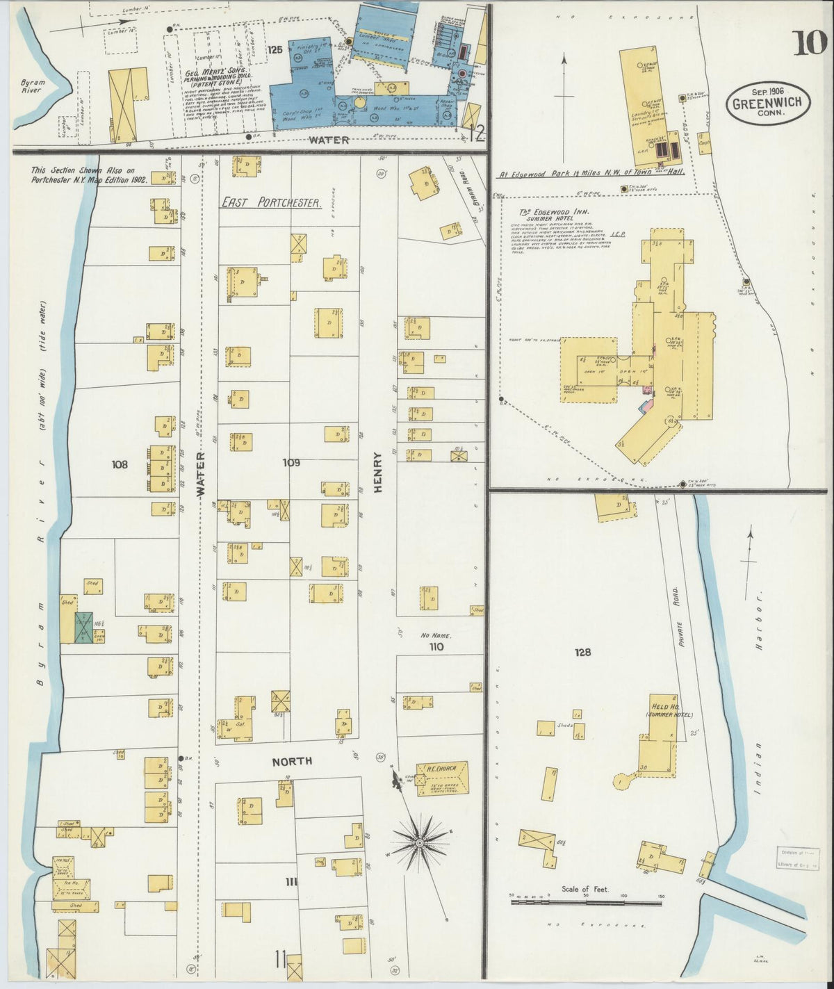 Sanborn Fire Insurance Map from Greenwich, Fairfield County, Connecticut (1906), Sheet #0010 - Historic Sanborn Fire Insurance Map Print, vintage old map wall art, antique decor, genealogy gift, Connecticut Connecticut map