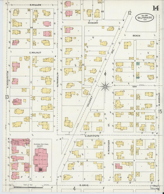 Sanborn Fire Insurance Map from Valparaiso, Porter County, Indiana (1905), Sheet #0014 - Historic Sanborn Fire Insurance Map Print, vintage old map wall art, antique decor, genealogy gift, Indiana Indiana map