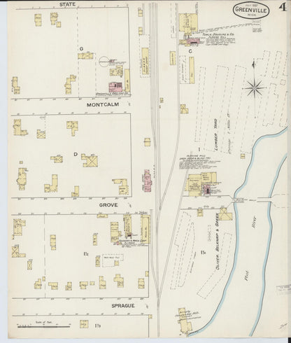Sanborn Fire Insurance Map from Greenville, Montcalm County, Michigan (1887), Sheet #0004 - Complete Map Set gallery image, historic Sanborn map, vintage wall art, Michigan Michigan
