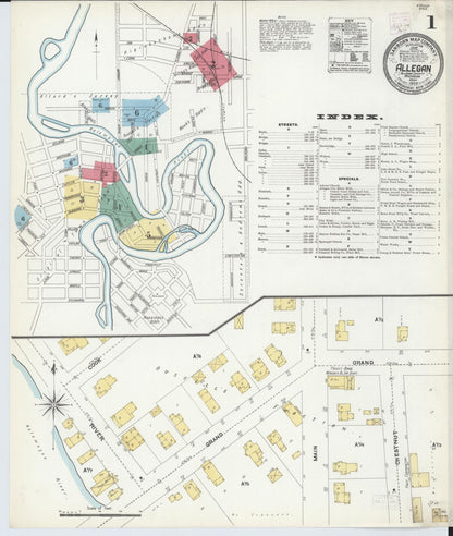 Sanborn Fire Insurance Map from Allegan, Allegan County, Michigan (1906), Sheet #0001 - Historic Sanborn Fire Insurance Map Print, vintage old map wall art, antique decor, genealogy gift, Michigan Michigan map