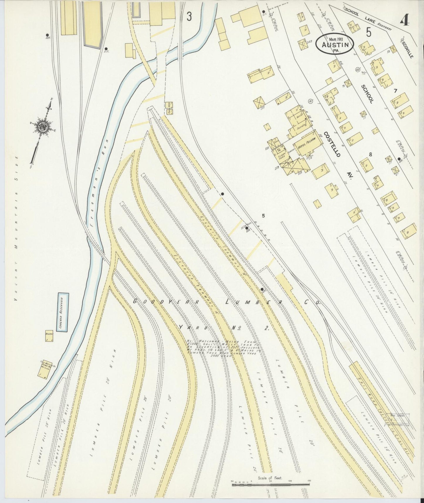 Sanborn Fire Insurance Map from Austin, Potter County, Pennsylvania (1911), Sheet #0004 - Historic Sanborn Fire Insurance Map Print, vintage old map wall art, antique decor, genealogy gift, Pennsylvania Pennsylvania map