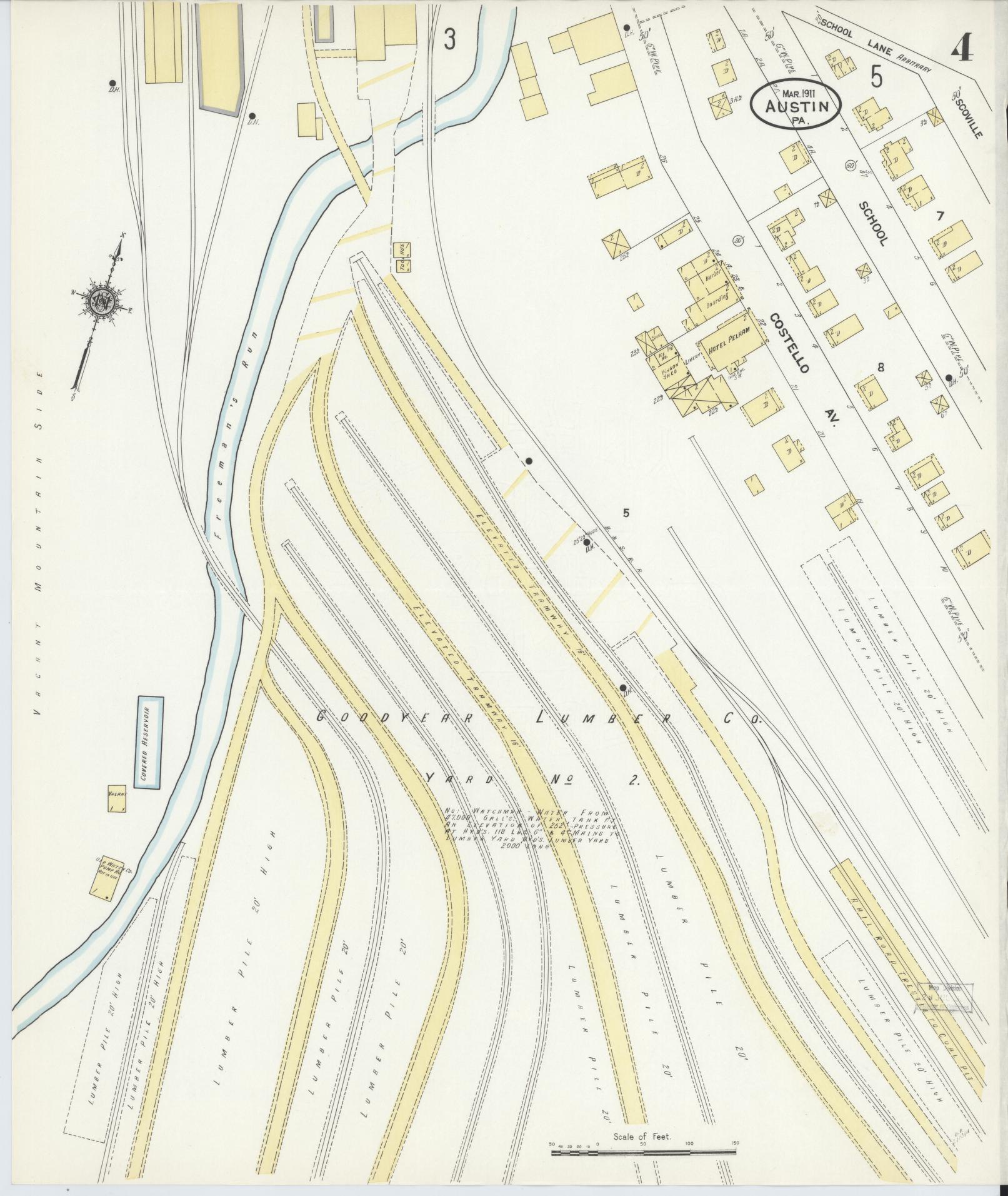 Sanborn Fire Insurance Map from Austin, Potter County, Pennsylvania (1911), Sheet #0004 - Historic Sanborn Fire Insurance Map Print, vintage old map wall art, antique decor, genealogy gift, Pennsylvania Pennsylvania map