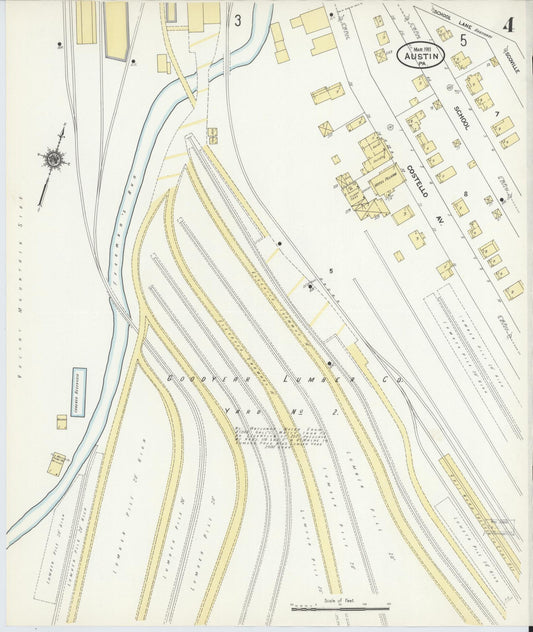 Sanborn Fire Insurance Map from Austin, Potter County, Pennsylvania (1911), Sheet #0004 - Historic Sanborn Fire Insurance Map Print, vintage old map wall art, antique decor, genealogy gift, Pennsylvania Pennsylvania map