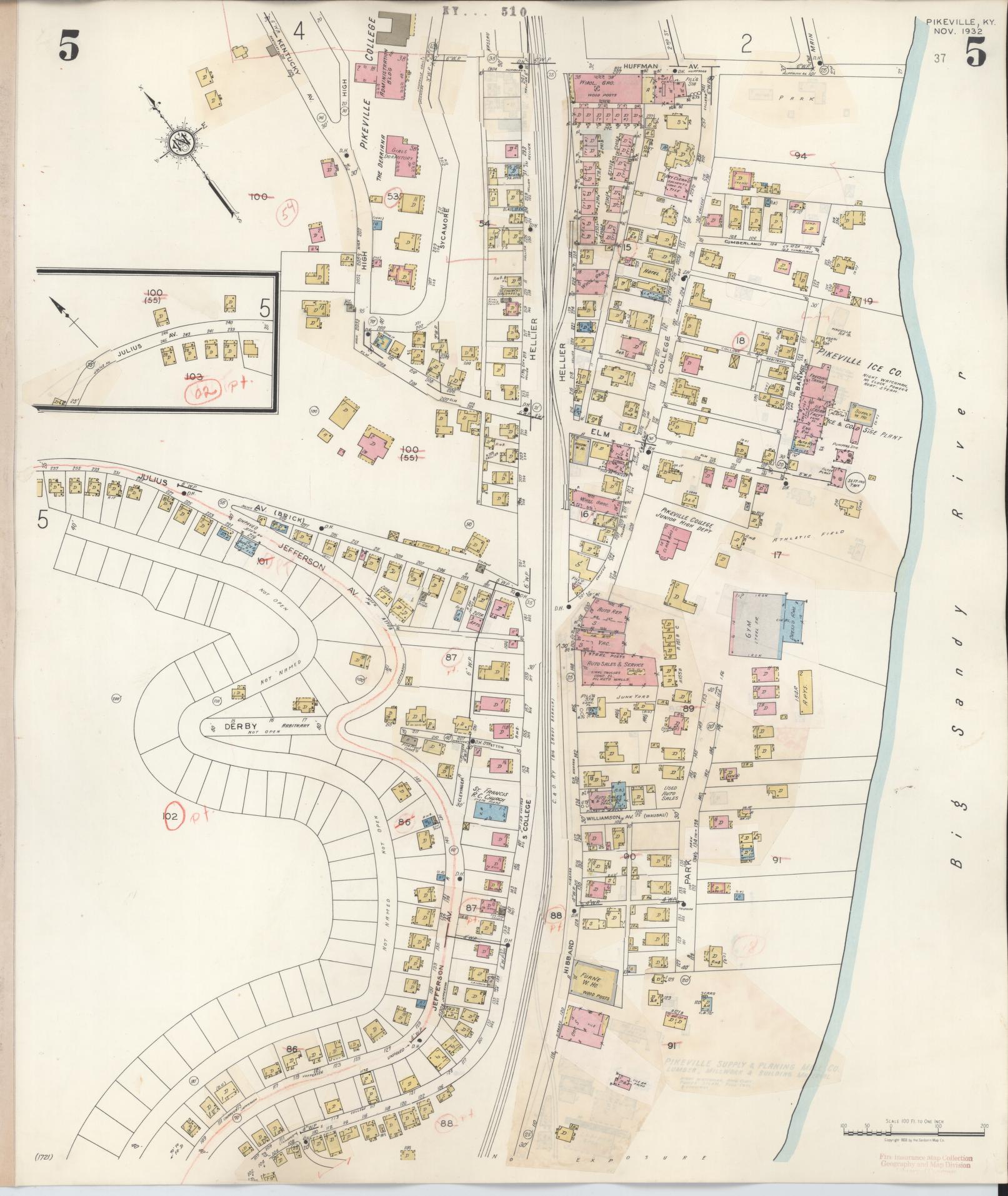 Sanborn Fire Insurance Map from Pikeville, Pike County, Kentucky (1949), Sheet #0005 - Complete Map Set gallery image, historic Sanborn map, vintage wall art, Kentucky Kentucky