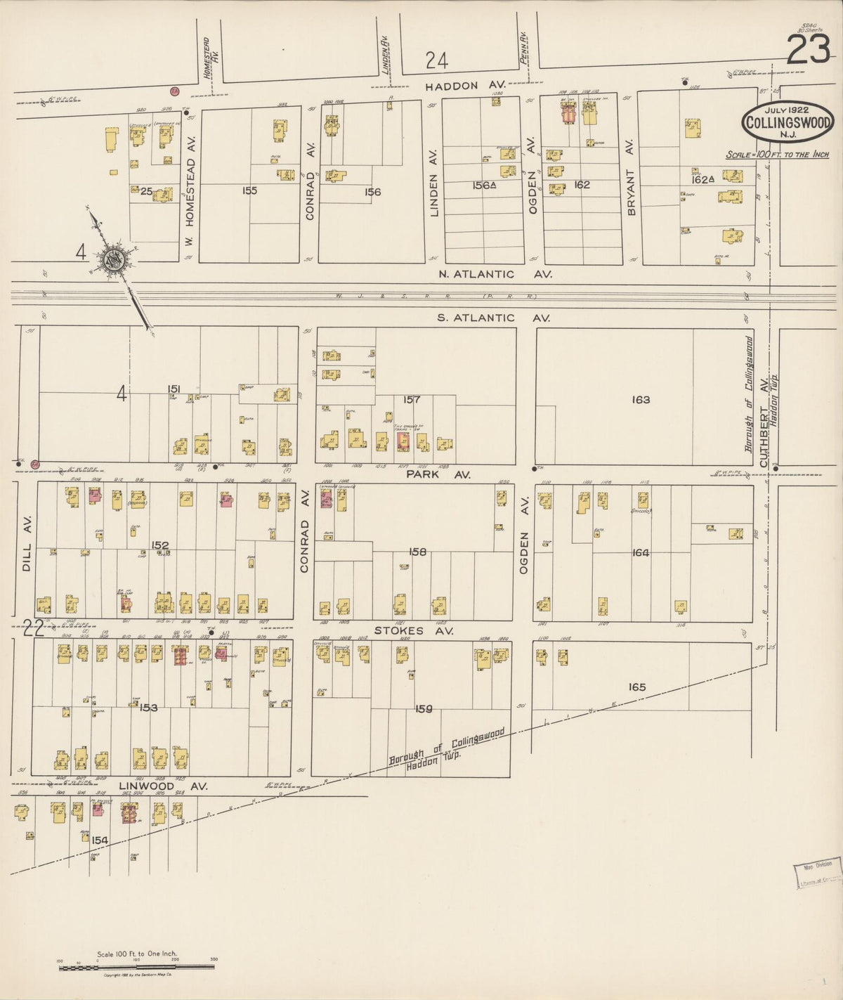 Sanborn Fire Insurance Map from Collingswood, Camden County, New Jersey (1922), Sheet #0023 - Historic Sanborn Fire Insurance Map Print, vintage old map wall art, antique decor, genealogy gift, New Jersey New Jersey map