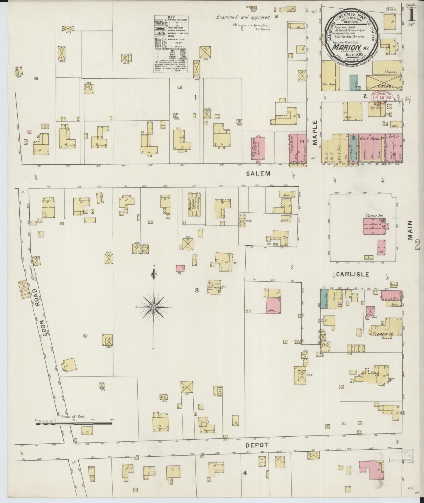 Sanborn Fire Insurance Map from Marion, Crittenden County, Kentucky (1895), Sheet #0001 - Complete Map Set gallery image, historic Sanborn map, vintage wall art, Kentucky Kentucky
