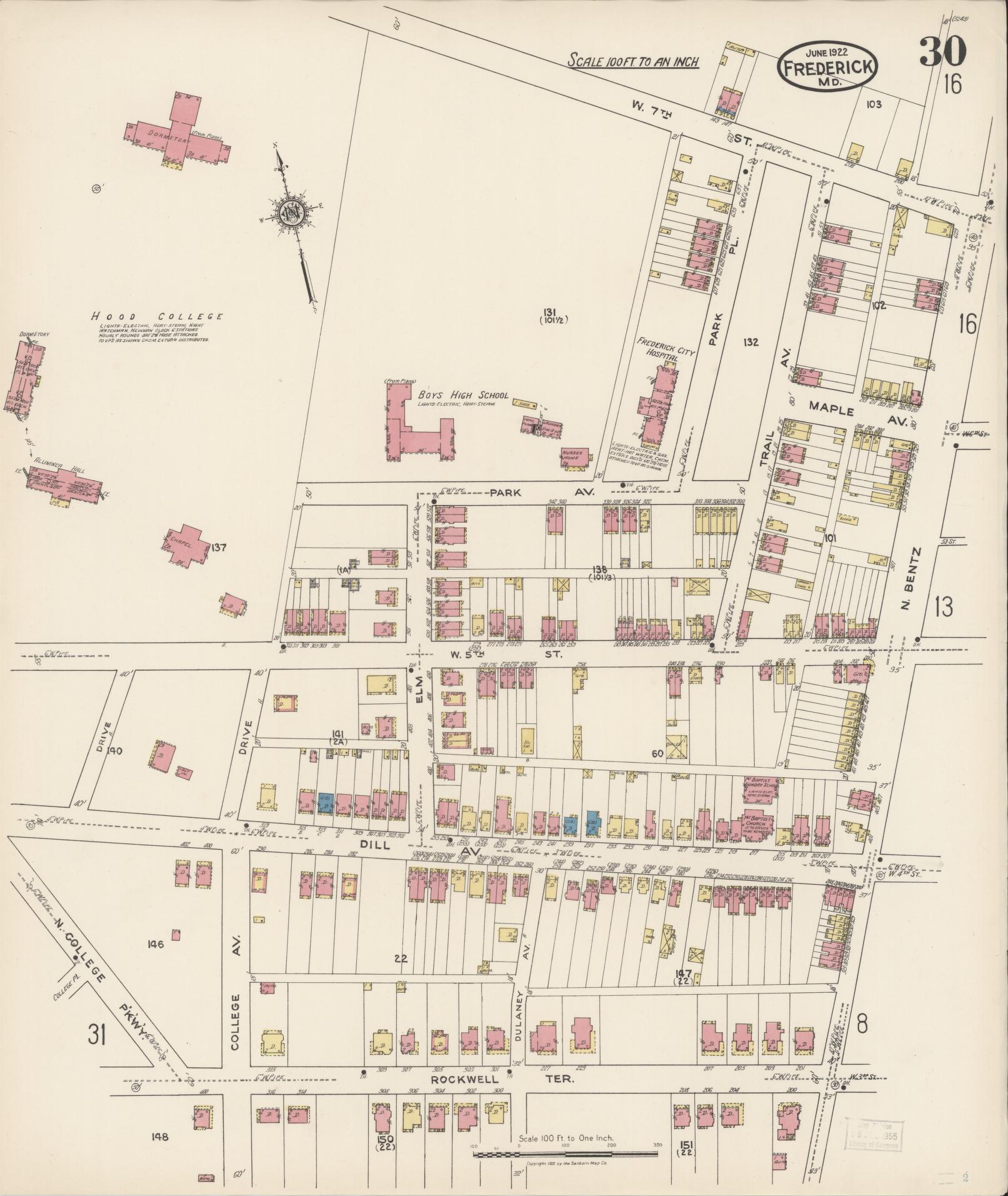 Sanborn Fire Insurance Map from Frederick, Frederick County, Maryland (1922), Sheet #0030 - Historic Sanborn Fire Insurance Map Print, vintage old map wall art