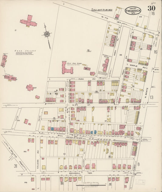 Sanborn Fire Insurance Map from Frederick, Frederick County, Maryland (1922), Sheet #0030 - Historic Sanborn Fire Insurance Map Print, vintage old map wall art