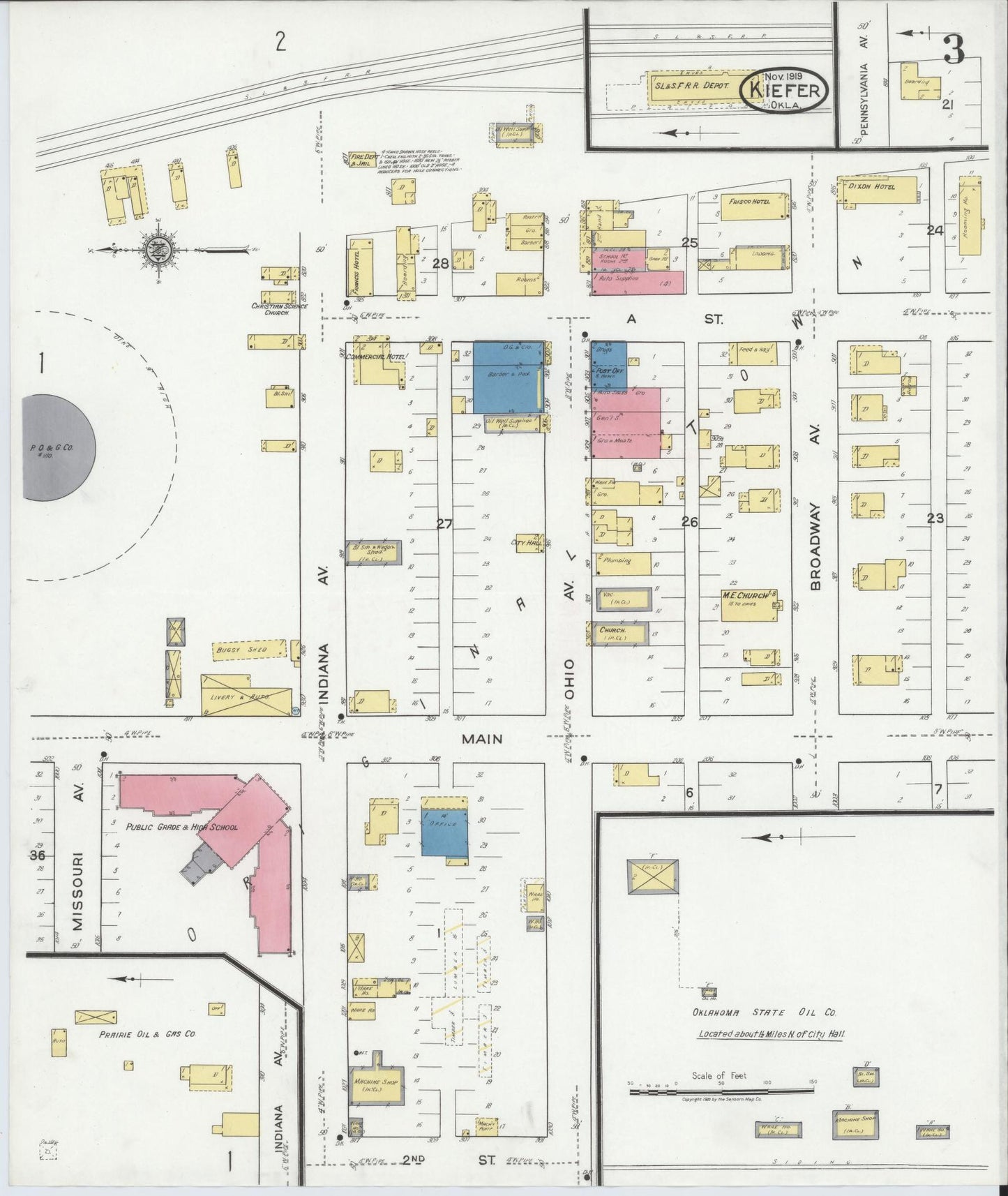 Sanborn Fire Insurance Map from Kiefer, Creek County, Oklahoma (1919), Sheet #0003 - Historic Sanborn Fire Insurance Map Print, vintage old map wall art, antique decor, genealogy gift, Oklahoma Oklahoma map