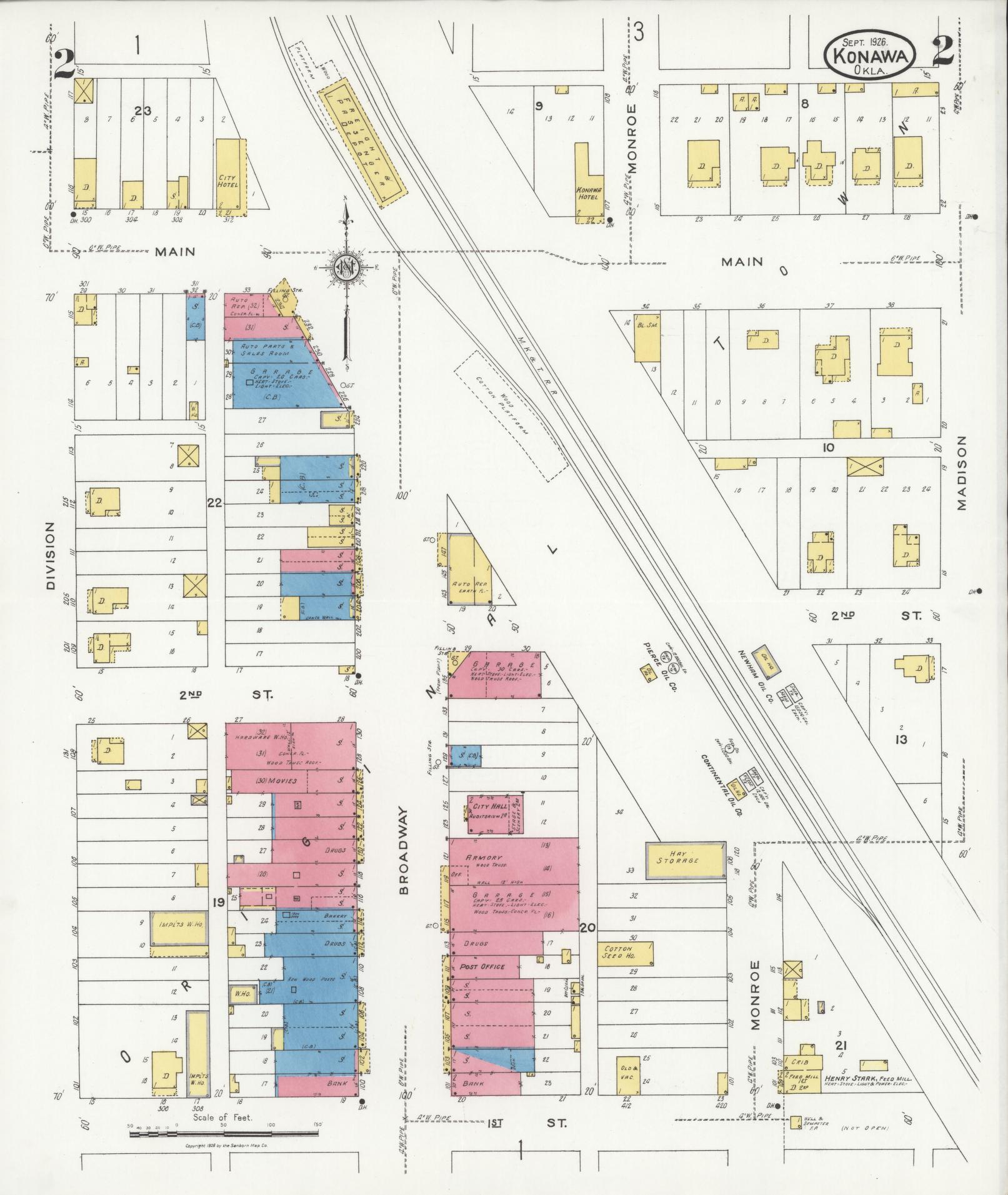 Sanborn Fire Insurance Map from Konawa, Seminole County, Oklahoma (1926), Sheet #0002 - Complete Map Set gallery image, historic Sanborn map, vintage wall art, Oklahoma Oklahoma