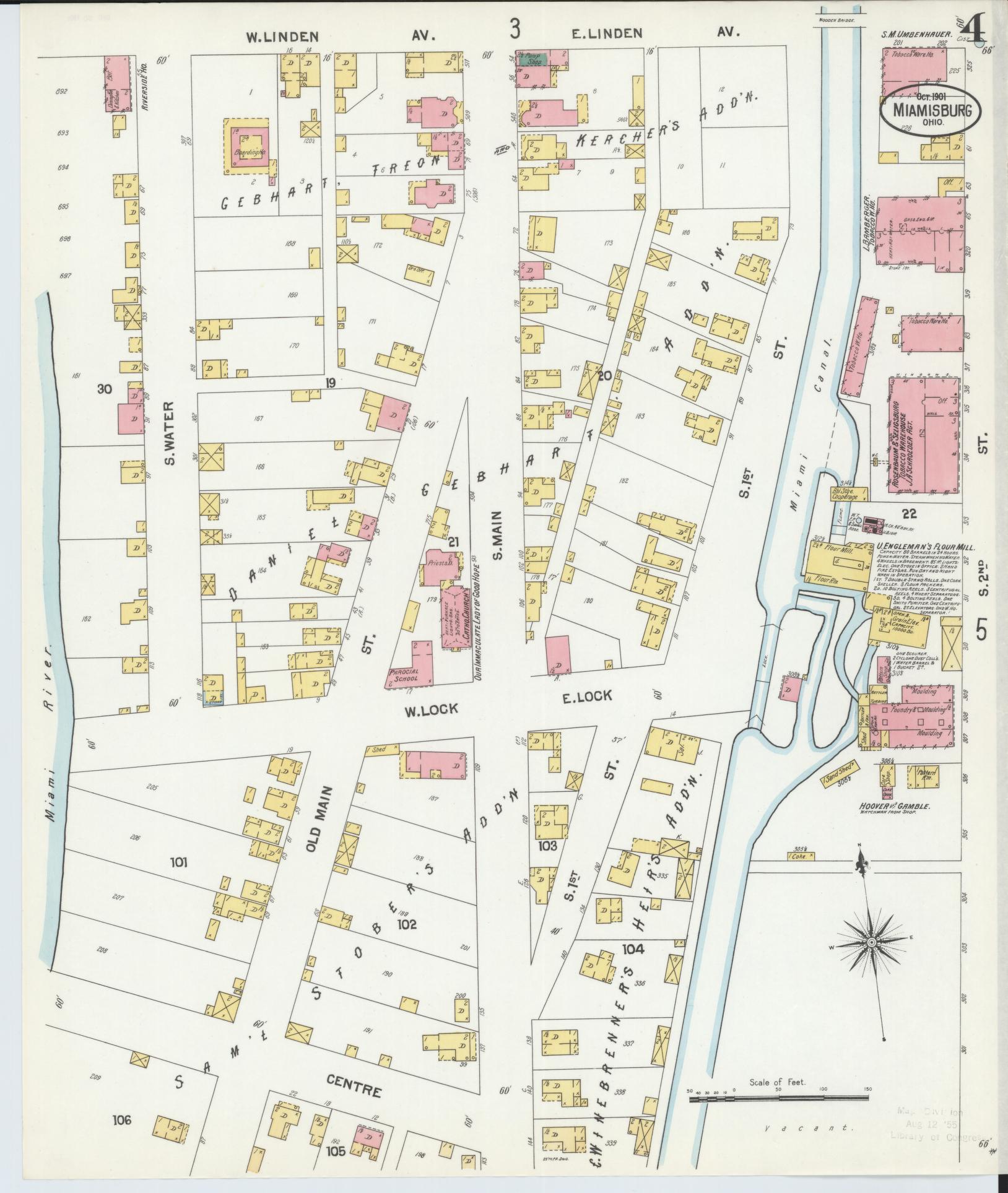 Sanborn Fire Insurance Map from Miamisburg, Montgomery County, Ohio (1901), Sheet #0004 - Historic Sanborn Fire Insurance Map Print, vintage old map wall art, antique decor, genealogy gift, Ohio Ohio map