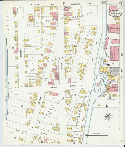 Sanborn Fire Insurance Map from Miamisburg, Montgomery County, Ohio (1901), Sheet #0004 - Historic Sanborn Fire Insurance Map Print, vintage old map wall art, antique decor, genealogy gift, Ohio Ohio map