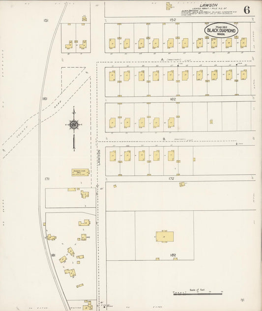 Sanborn Fire Insurance Map from Black Diamond, King County, Washington (1912), Sheet #0006 - Historic Sanborn Fire Insurance Map Print, vintage old map wall art, antique decor, genealogy gift, Washington Washington map
