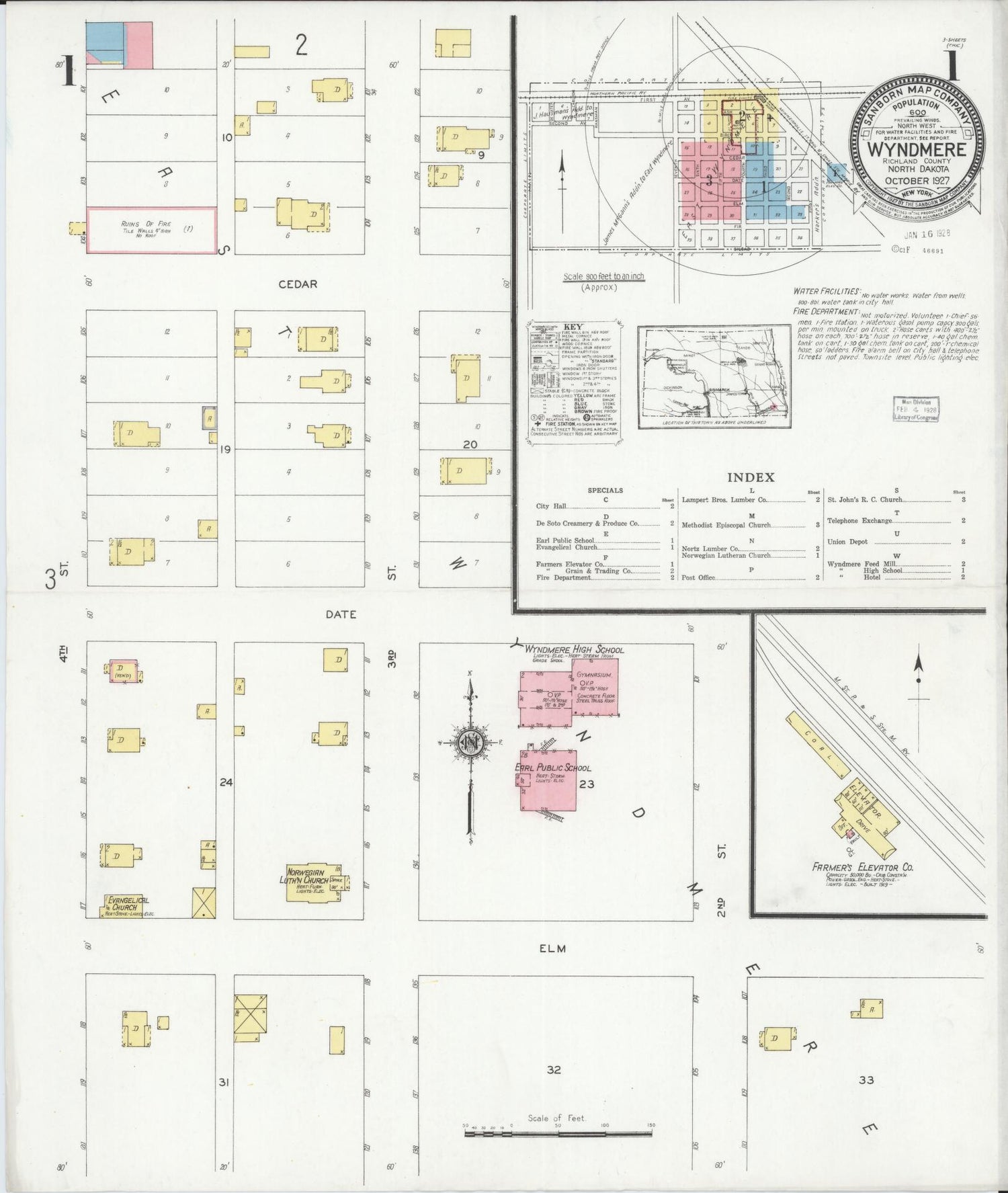 Sanborn Fire Insurance Map from Wyndmere, Richland County, North Dakota (1927), Sheet #0001 - Complete Map Set gallery image, historic Sanborn map, vintage wall art, North Dakota North Dakota