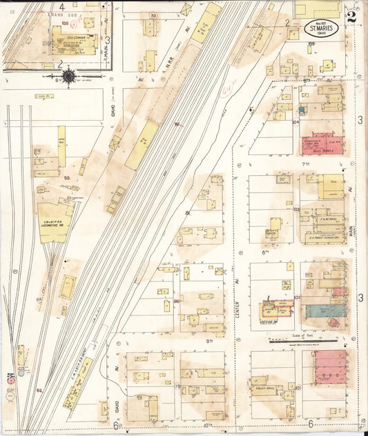 Sanborn Fire Insurance Map from Saint Maries, Benewah County, Idaho (1914), Sheet #0002 - Historic Sanborn Fire Insurance Map Print, vintage old map wall art, antique decor, genealogy gift, Idaho Idaho map