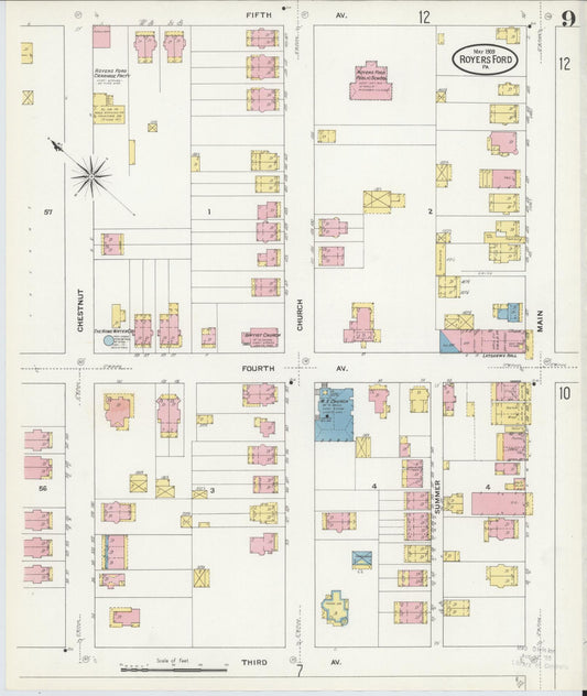 Sanborn Fire Insurance Map from Royersford, Montgomery County, Pennsylvania (1909), Sheet #0009 - Historic Sanborn Fire Insurance Map Print, vintage old map wall art, antique decor, genealogy gift, Pennsylvania Pennsylvania map