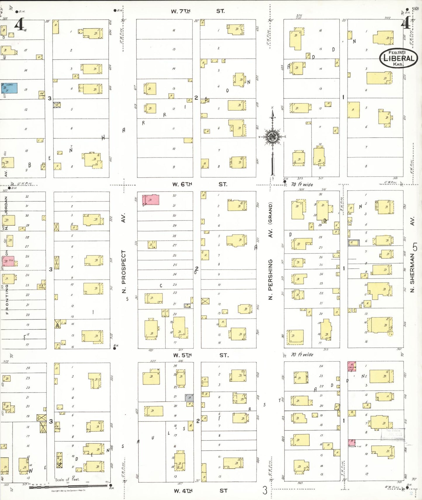Sanborn Fire Insurance Map from Liberal, Seward County, Kansas (1923), Sheet #0004 - Complete Map Set gallery image, historic Sanborn map, vintage wall art, Kansas Kansas