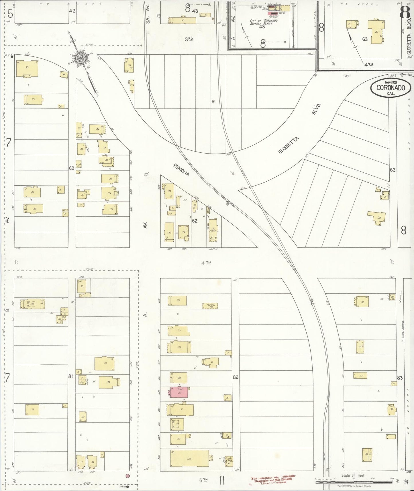 Sanborn Fire Insurance Map from Coronado, San Diego County, California (1921), Sheet #0008 - Complete Map Set gallery image, historic Sanborn map, vintage wall art, California California