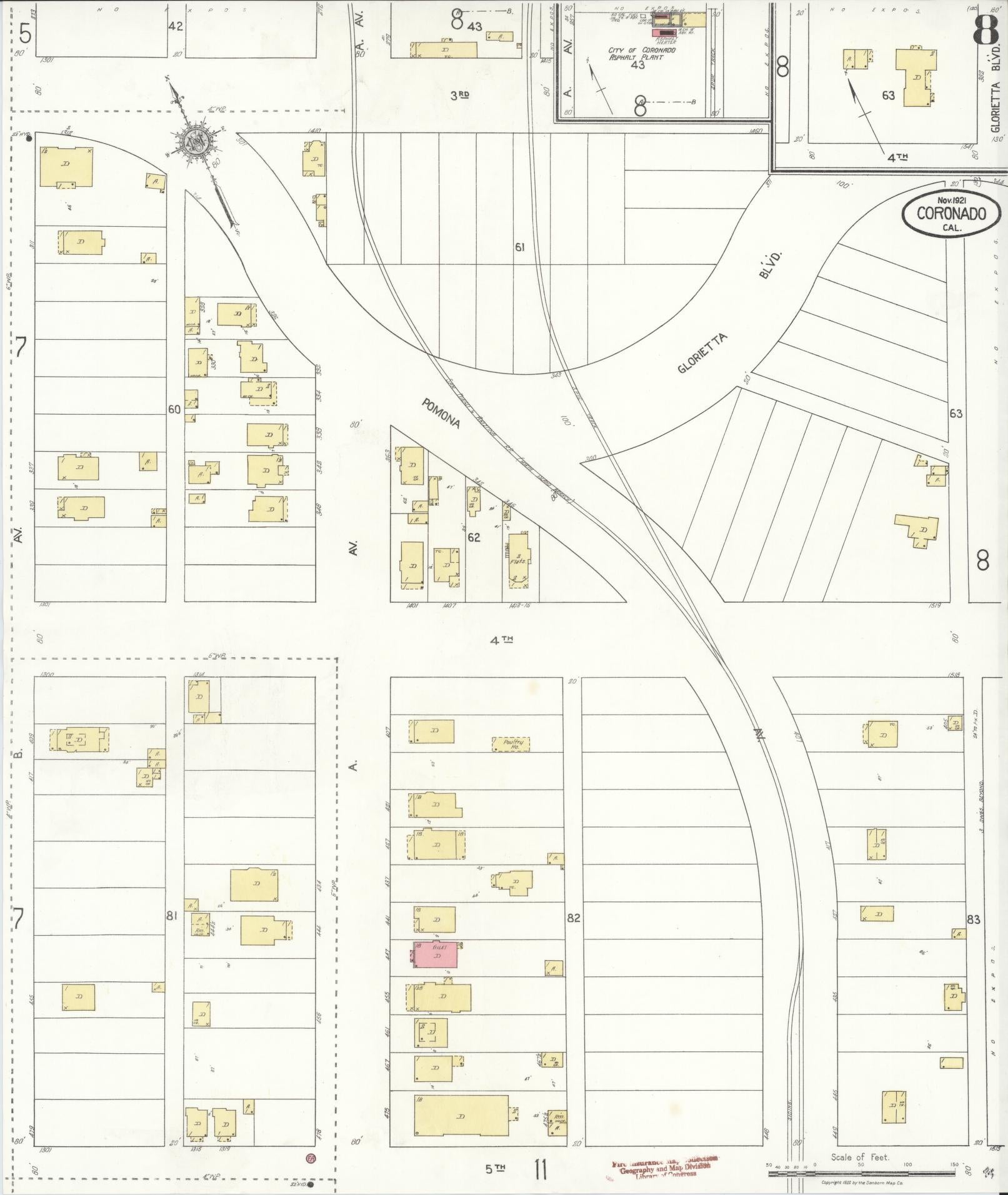 Sanborn Fire Insurance Map from Coronado, San Diego County, California (1921), Sheet #0008 - Complete Map Set gallery image, historic Sanborn map, vintage wall art, California California
