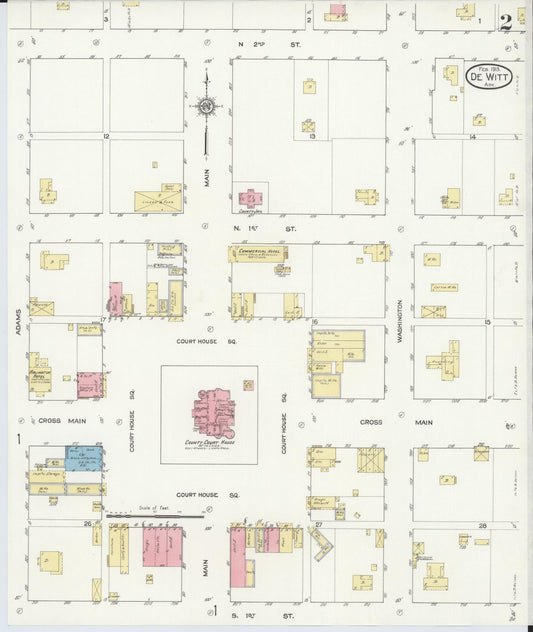 Sanborn Fire Insurance Map from De Witt, Arkansas County, Arkansas (1913), Sheet #0002 - Historic Sanborn Fire Insurance Map Print, vintage old map wall art, antique decor, genealogy gift, De Witt Arkansas map
