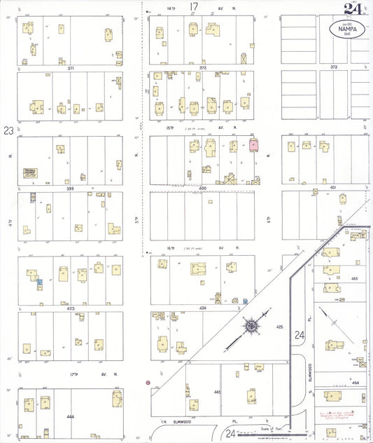 Sanborn Fire Insurance Map from Nampa, Canyon County, Idaho (1921), Sheet #0024 - Historic Sanborn Fire Insurance Map Print, vintage old map wall art, antique decor, genealogy gift, Idaho Idaho map