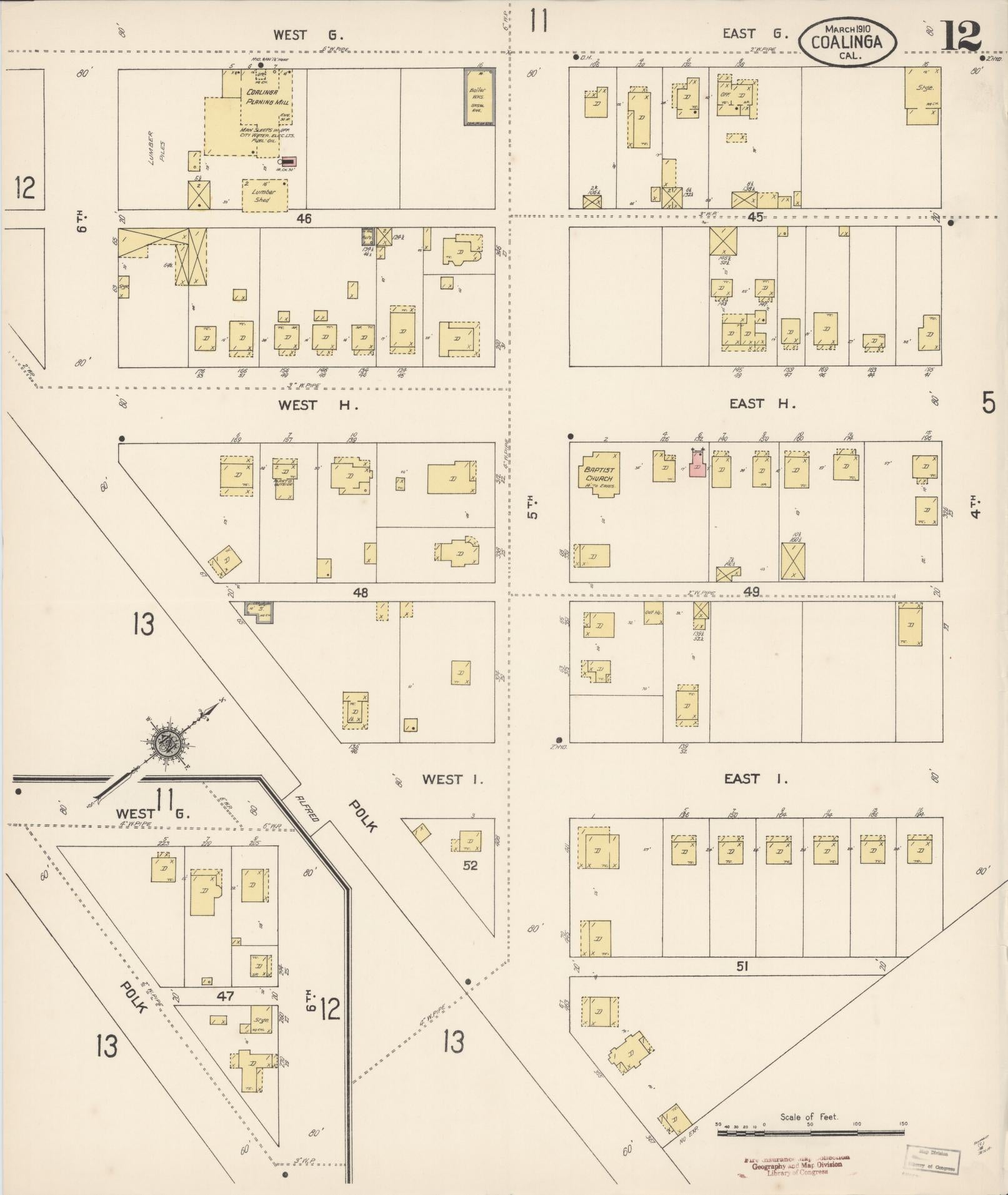 Sanborn Fire Insurance Map from Coalinga, Fresno County, California (1910), Sheet #0012 - Historic Sanborn Fire Insurance Map Print, vintage old map wall art, antique decor, genealogy gift, California California map
