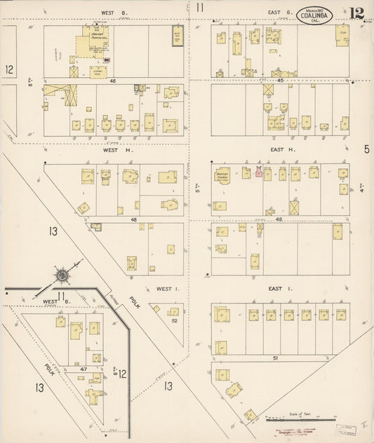 Sanborn Fire Insurance Map from Coalinga, Fresno County, California (1910), Sheet #0012 - Historic Sanborn Fire Insurance Map Print, vintage old map wall art, antique decor, genealogy gift, California California map