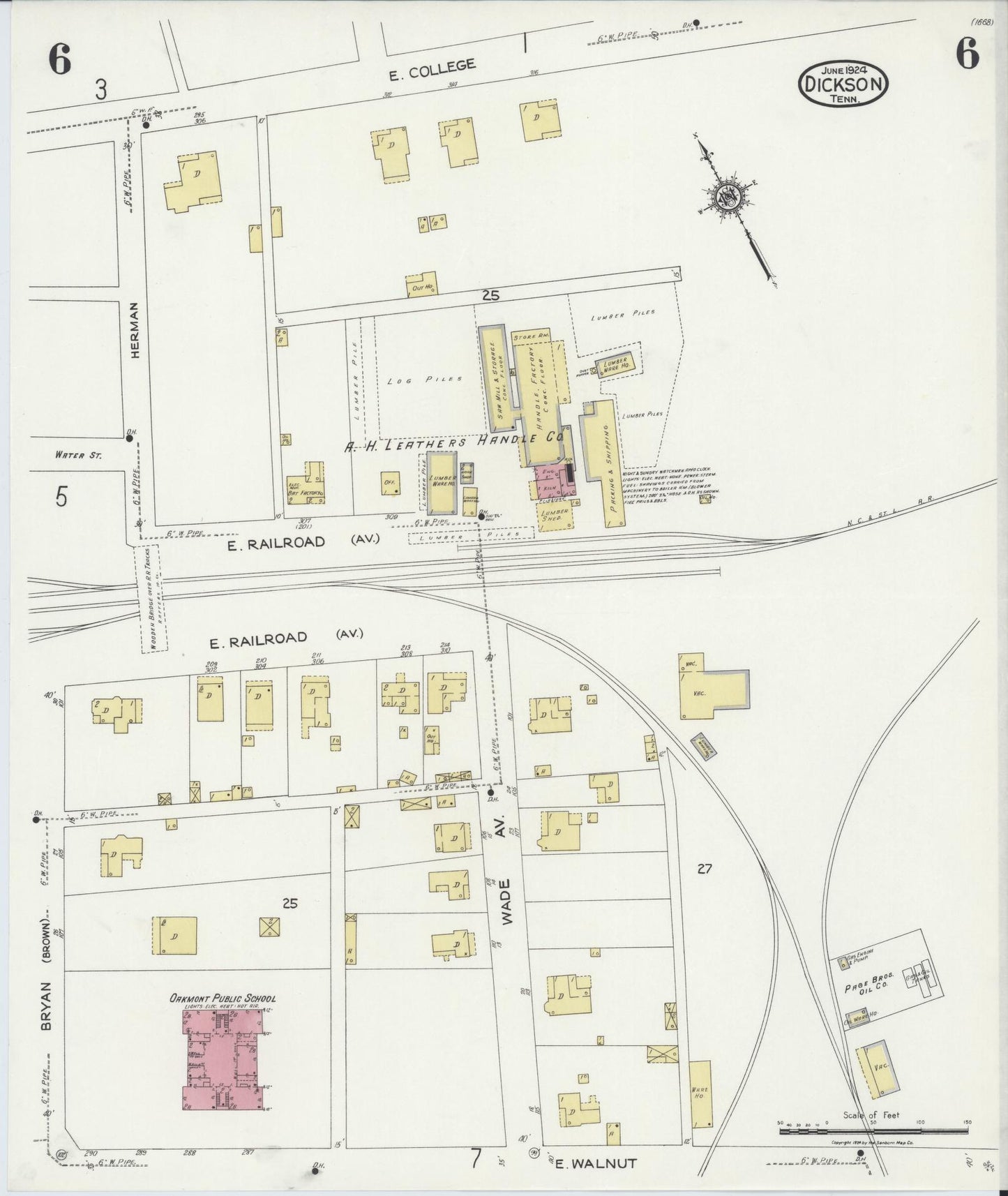 Sanborn Fire Insurance Map from Dickson, Dickson County, Tennessee (1924), Sheet #0006 - Complete Map Set gallery image, historic Sanborn map, vintage wall art, Tennessee Tennessee